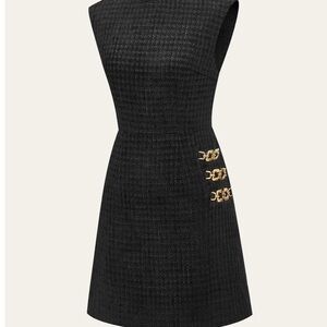 Commense Black Tweed Dress with Gold Accents
